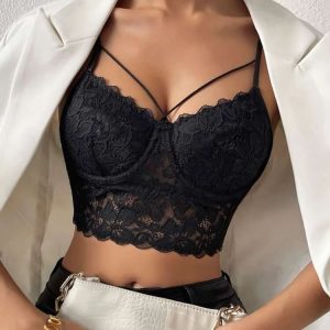 Solid Criss Cross Crop Lace Cami Top