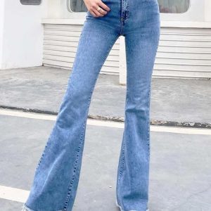High Rise Raw Hem Flare Jeans