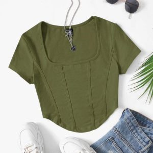 Square Neck Hem Crop Tee