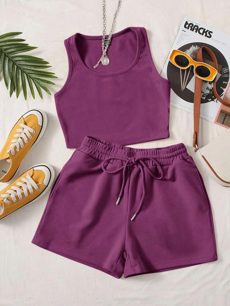 Scoop Neck Tank Top And Track Shorts