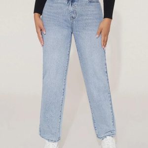 Asymmetrical Waist Straight Leg Jeans