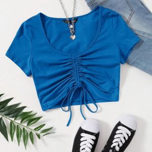 Solid Drawstring Ruched Tee