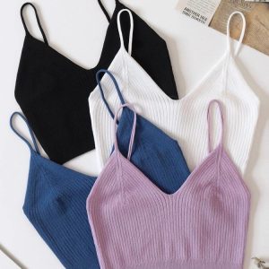 Four Pieces Solid Crop Knit Top