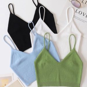 Four Pieces Solid Crop Knit Top