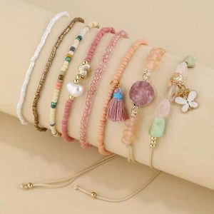 Eight Pcs Tassel & Butterfly Charm Beaded Bracelet