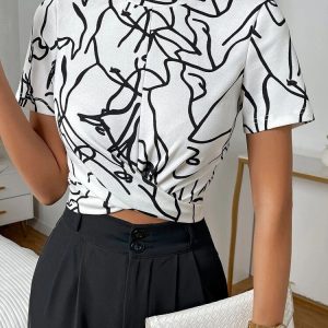 Abstract Figure Graphic Twist Hem Tee