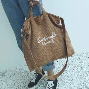 Letter Embroidery Shopper Bag