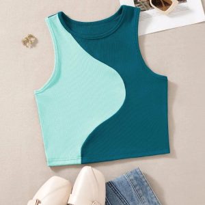 Color Block Ribbed Knit Tank Top