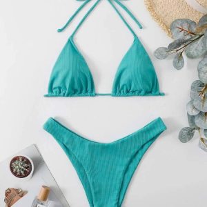 Rib Halter Micro Triangle Bikini Swimsuit