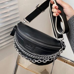 Crocodile Embossed Chain Decor Waist Bag With Coin Purse