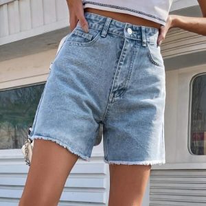 Solid Raw Hem Denim Shorts