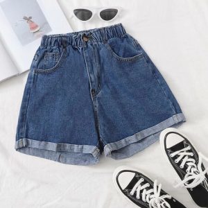 Washed Turn Up Hem Denim Shorts