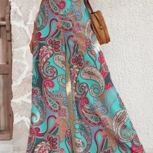 Paisley Print Wide Leg Pants