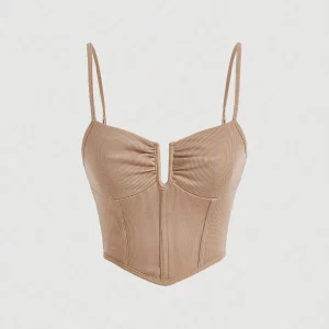Solid Ruched Hanky Hem Bustier Cami Top