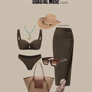 Three Pieces Set Swimsuit Brown